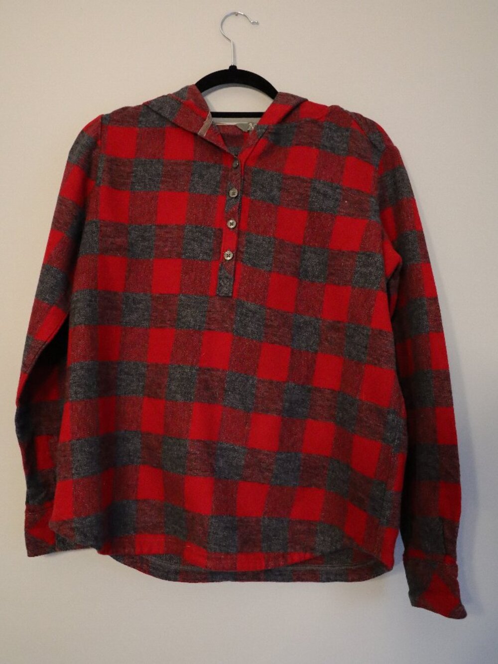 Natural Reflections Buffalo Plaid Hooded Henley - Small